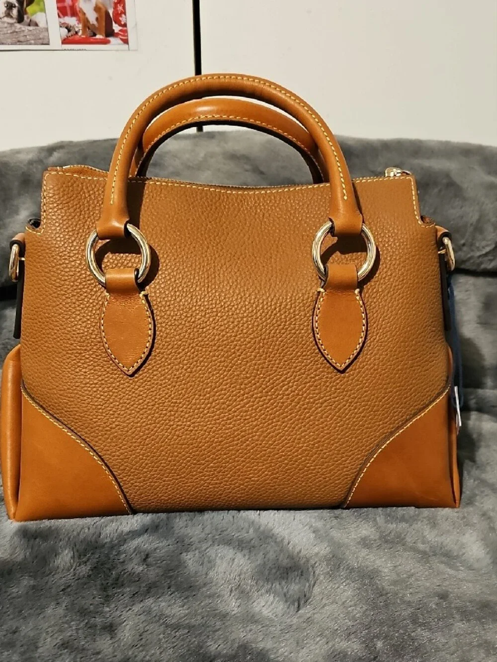 Dooney & Bourke Brown/Tan Leather Satchel with Detachable Strap